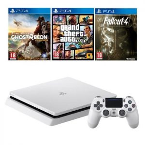 bon-plan-PS4-Slim-blanche-500-Go-Blanche-3-jeux-GTA-5-Ghost-Recon-Wildlands-Fallout-4