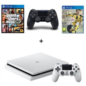 PS4 slim blanche 2 manette GTA V FIFA 17