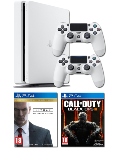 Pack PS4 Slim Blanche 500 Go + 2 manettes + Hitman + COD Black Ops 3