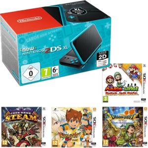 PACK NINTENDO 2DS XL NOIRE ET TURQUOISE + 5 JEUX