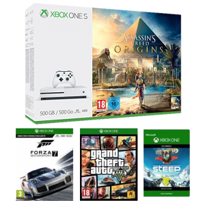 Pack Xbox One S 500 Go Assassin's Creed Origins + Forza Motorsport 7 + GTA V + Steep pas cher
