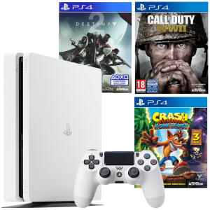 pack ps4 slim blanche 3 jeux cod ww2 crash bandicoot n sane trilogy destiny 2