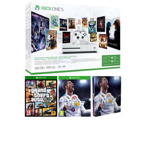 Xbox One S + GTA 5 + FIFA 18 (+ steelbook) + 3 mois de Game Pass + 3 mois de Xbox Live Gold 2