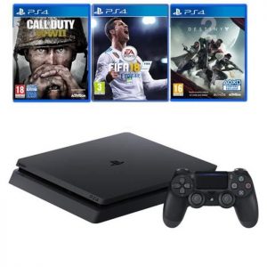 PS4 SLIM + 3 JEUX DONT FIFA 18 ET COD WW2