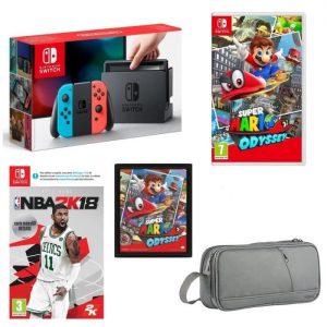 bon plan pack Switch + Mario Odyssey + NBA 2K18 + Cadre + Pochette