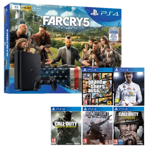 Pack Console Playstation 4 Slim 1To Far Cry 5 + FIFA 18 + COD WW2 + GTA 5 + HOMEFRONT + COD INFINITE WARFARE