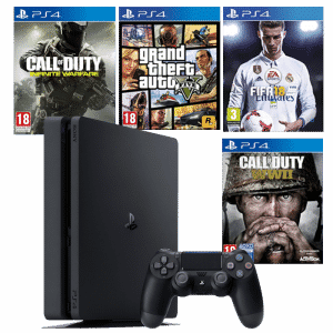 Pack Console Playstation 4 Slim 500Go Chassis E + FIFA 18 + COD WW2 + GTA 5 + COD INFINITE WARFARE