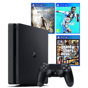 PS4 Slim 500 Go + FIFA 19 + Assassin's Creed Odyssey + GTA 5