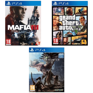 Pack 3 jeux PS4 pas cher MHWorld GTA 5 Mafia 3