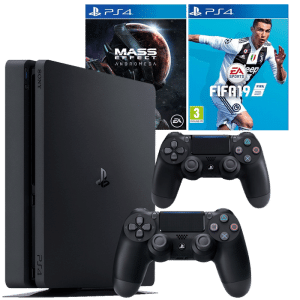 Pack PS4 Slim 1 To + 2 manettes + FIFA 19 + Mass Effect Andromeda