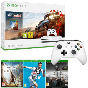 xbox one s forza horizon assassin's creed odyssey fifa 19 pubg 2 manettes