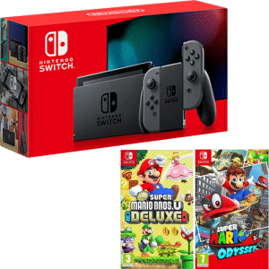 Nouvelle-Nintendo-Switch grise mario odyssey super mario bros u deluxe