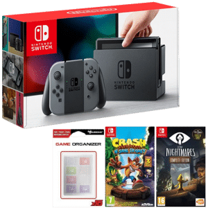 Pack Nintendo Switch Grise + Crash bandicoot N.Sane Trilogy + Little Nightmares + Boitier de rangement 16 jeux
