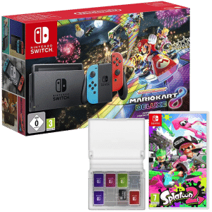 Pack Switch Mario Kart 8 Deluxe + boitier cartouches + splatoon 2