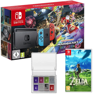 Pack Switch Mario Kart 8 Deluxe + boitier cartouches + zelda botw