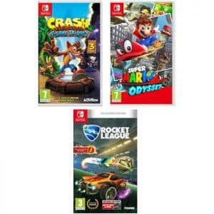 pack 3 jeux switch mario odyssey crash trilogy rocket league