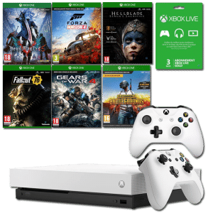 Pack Xbox One X Blanche + 2 manettes + 6 jeux + 3 mois Xbox Live Gold v1