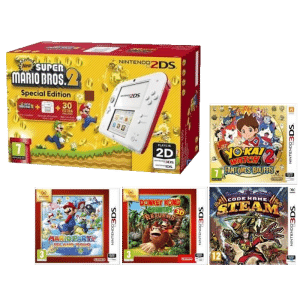 Nintendo 2DS Blanche et Rouge + 5 jeux new super mario bros 2 dk country steam yo kai watch mario party