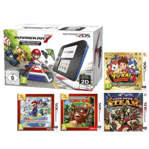 Nintendo-2DS-noire et bleue-5-jeux mario kart dk-country-steam-yo-kai-watch-mario-party copie