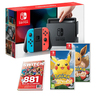 Pack Nintendo Switch + Pokemon Let's Go (Pikachu ou Evoli) + guide des jeux Switch