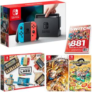 NIntendo Switch + DB FighterZ + Multi Kit Labo + Sushi Striker + Guide