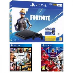PS4 Slim 500 Go Noire Fortnite + eFootball PES 2020 + GTA V Jeux PS4