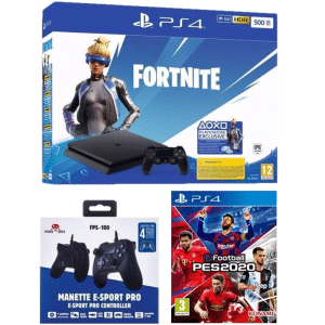 pack ps4 slim fortnite 500 Go 2 manettes esport pes 2020