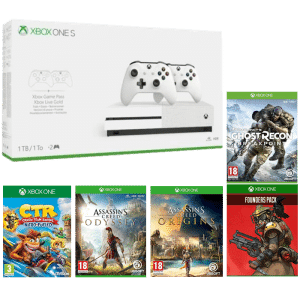 xbox one s 2 manettes 5 jeux ac odyssey origins ctr ghost recon apex legends founder pack