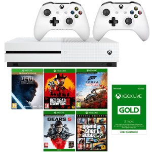 xbox one s 5 jeux 2 manettes star wars jedi fallen order rdr 2 gta 5 gears 5 forza 4