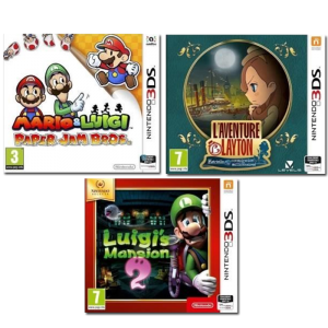 pack 3 jeux 3DS Pack Mario Luigi Paper Jam + L'aventure Layton Luigi's Mansion 2 Nintendo Selects Jeu 3DS