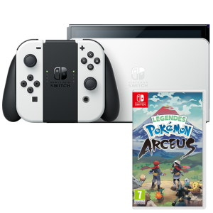 console switch oled blanche avec pokémon arceus visuel produit
