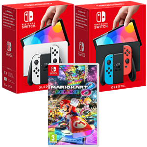 pack console switch oled blanche néon avec mario kart 8 deluxe visuel produit